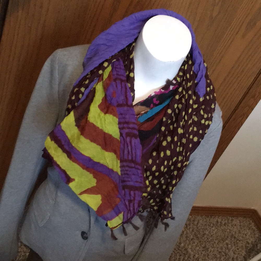Purple brown and yellow pattern scarf